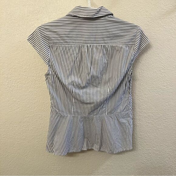 LOFT Navy and White Striped Cap Sleeve Blouse - Picture 3 of 4